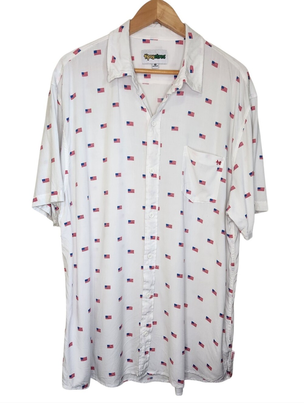 Tipsy Elves Mens White USA Grand Ol' Flag Button Down Shirt: Size XXL